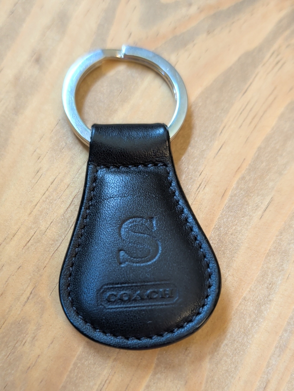 Coach Black Leather Key Ring with Embossed 'S'